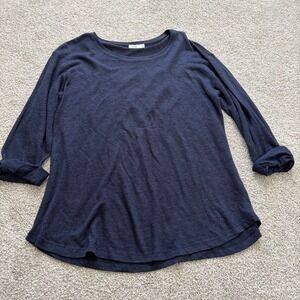 Vince Linen Tee Womens S Navy Blue Rolled 3/4 Sleeve Casual Relaxed Beach